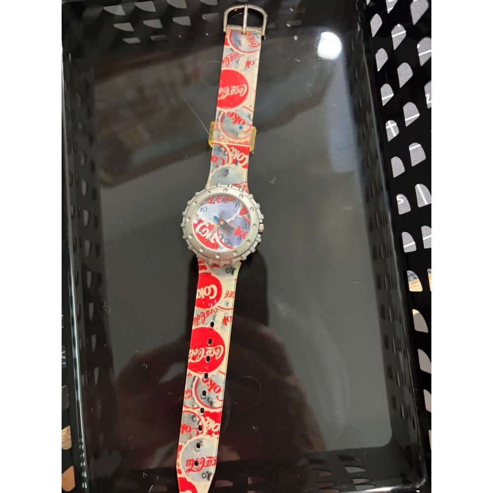 vtg coca cola bottle cap watch with patterned band